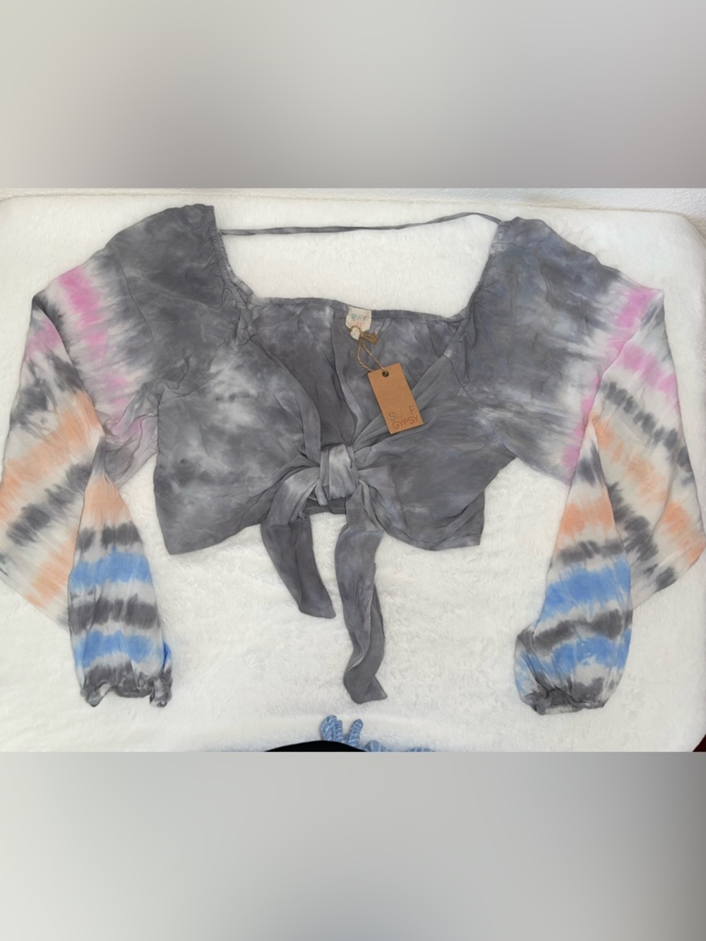 RARE Surf Gypsy Tie-Front Pastel Tie-Dye Crop Top - Large - NWT